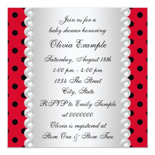 Red Ladybug Baby Girl Shower Custom Announcements