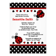 Red Ladybug Baby Shower Black and White Polka Dots Custom Invites