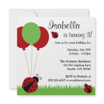 Red Ladybug Balloons Birthday Party Invitations