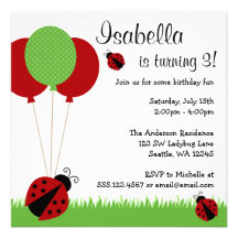 Red Ladybug Balloons Birthday Party Invitations