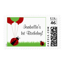 Red Ladybug Balloons Birthday Postage Stamps