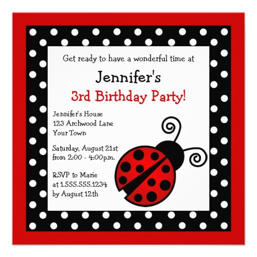 Red Ladybug Birthday - Black and White Polka Dots Personalized Announcement