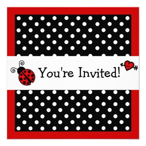 Red Ladybug Birthday - Black and White Polka Dots Personalized Announcement