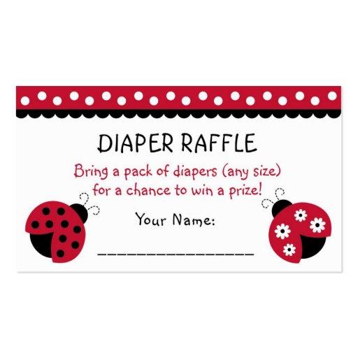 Red Ladybug Diaper Raffle Tickets Business Cards (front side)