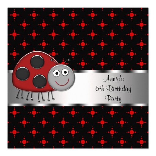 Red Ladybug Girls 6th Birthday Party Personalized Invites