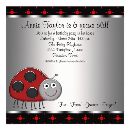Red Ladybug Girls 6th Birthday Party Personalized Invites