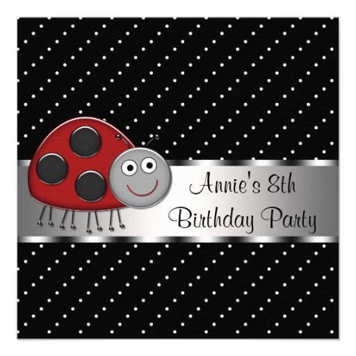 Red Ladybug Girls 8th Birthday Party Custom Invite
