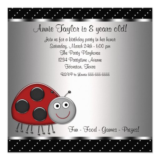 Red Ladybug Girls 8th Birthday Party Custom Invite