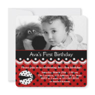 Red Ladybug Girls Photo 1st Birthday Party invitation