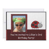 Red Ladybug Girls Photo Birthday Party invitation