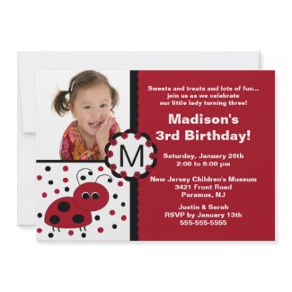 Red Ladybug Photo Birthday Invitation invitation