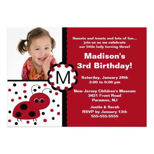 Red Ladybug Photo Birthday Invitation