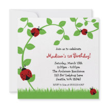 Red Ladybug Vines Birthday Party Invitations
