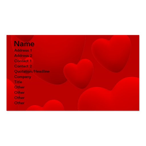 RED LAYERED 3D HEARTS LOVE MOTIVATIONAL SWEETHEART BUSINESS CARD (front side)