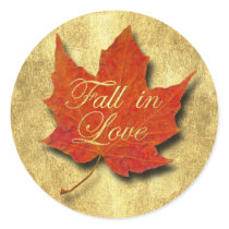 Red Leaf Fall in Love on Gold Stickers