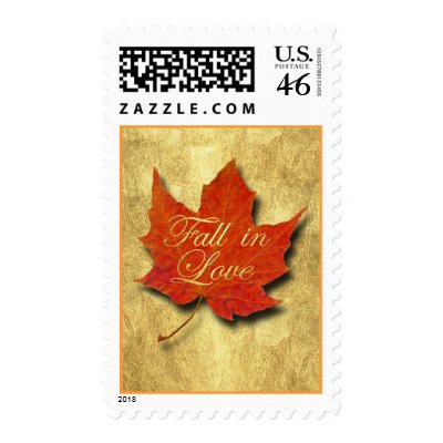 Red Leaf Fall in Love Postage Stamp