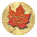 Red Leaf Save the Date on Gold stickers