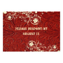 Red Leather and Lace RSVP with envelopes Invitations
