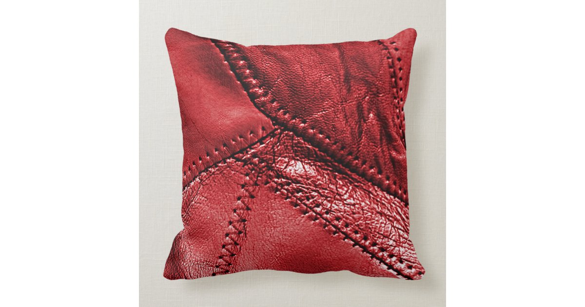 Red leather look, throw pillow Zazzle