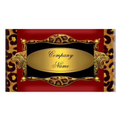 Red Leopard Black Gold Elegant Boutique 7 Business Card Template (front side)