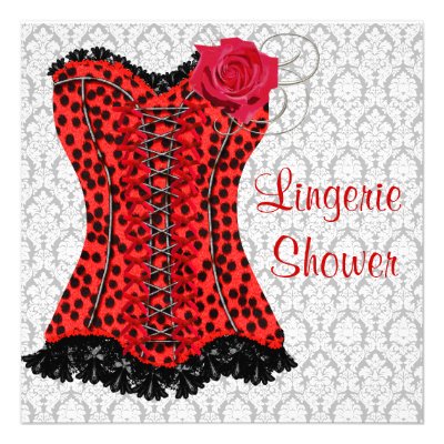 Red Leopard Corset Lingerie Bridal Shower Personalized Announcements