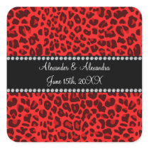 Red leopard pattern wedding favors square sticker