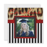 Red Leopard Stripes Grad Photo Invite invitations