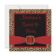 Red Leopard Sweet 16 Birthday Party invitation