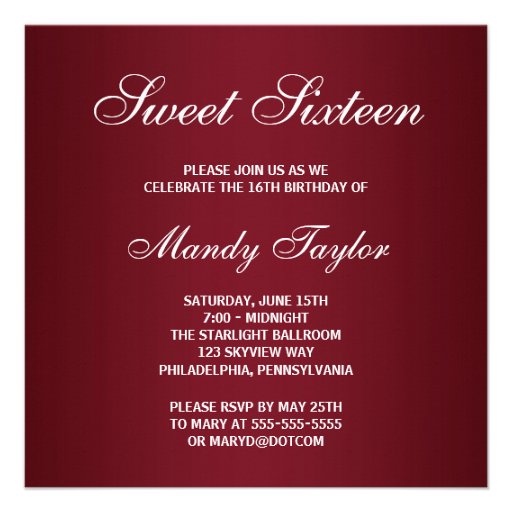 Red License Plate Sweet Sixteen Party Invitations