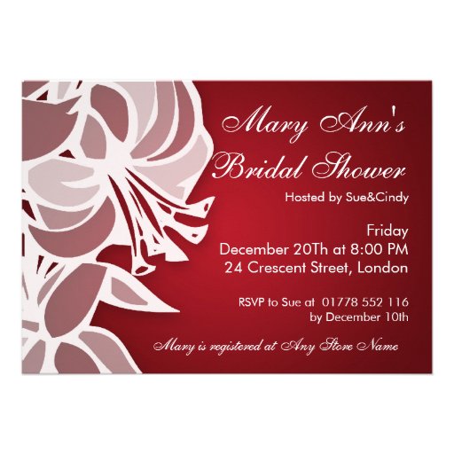 Red Lily Bouquet Elegant Bridal Shower Personalized Invite