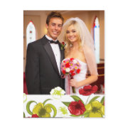 Red + Lime Green flowers wedding photo thank you postcard