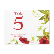 Red + Lime Green poppy flower wedding table number postcard