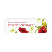 Red + Lime Green poppy flowers address label label