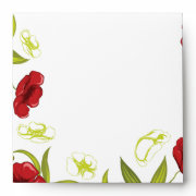 Red + Lime Green poppy flowers wedding envelope envelope