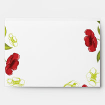 Red   Lime Green poppy flowers wedding envelope