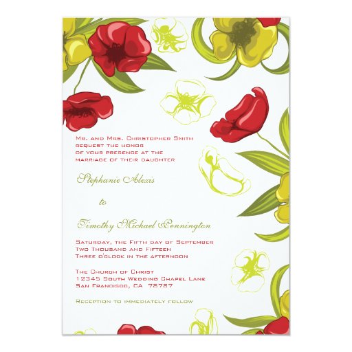 Red + Lime Green poppy flowers wedding invitation Zazzle