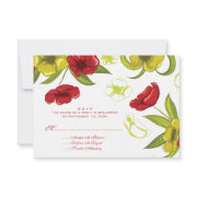 Red + Lime Green poppy flowers wedding rsvp reply invitation