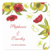 Red + Lime Green poppy flowers wedding stickers sticker