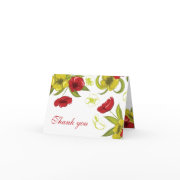 Red + Lime Green poppy flowers wedding thank you card