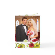 Red + Lime Green poppy flowers wedding thank you card
