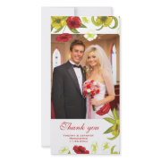 Red + Lime Green poppy flowers wedding thank you photocard