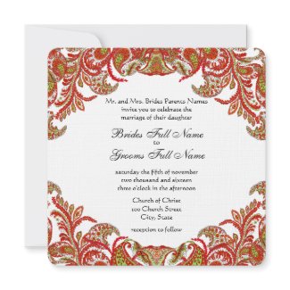 Red, Lime & Orange Vintage Paisley Damask Wedding invitation