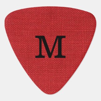 Red Linen Texture Photo with Monogram Guitar Pick