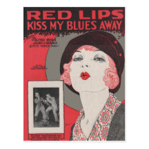 RED LIPS KISS MY BLUES AWAY POSTCARD