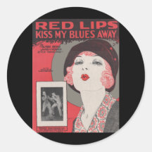 RED LIPS KISS MY BLUES AWAY ROUND STICKER