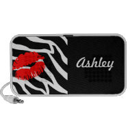 Red Lips Kiss Zebra Stripes Speaker doodle