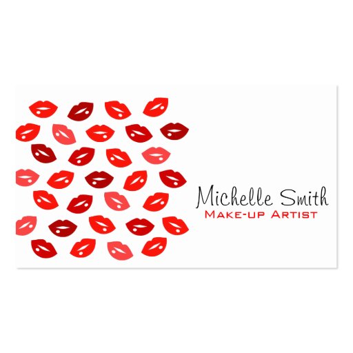 Red lips Make-up artist business card Business Card Templates (front side)