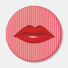 Red Lips on Red Stripes 2 Inch Round Magnet