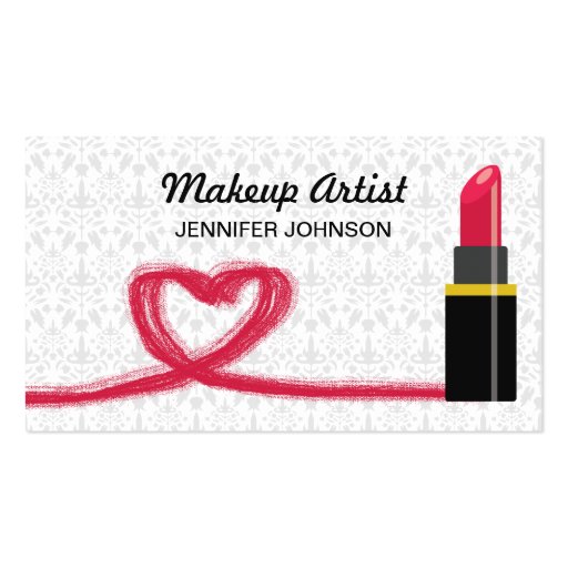 Red Lipstick And A Heart Makeup Artist Business Card Templates