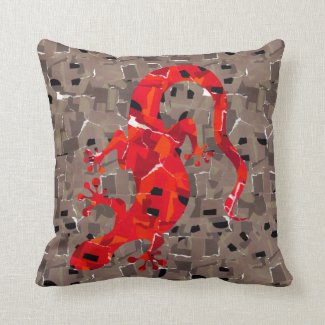 Red Lizard Collage Throw Pillow